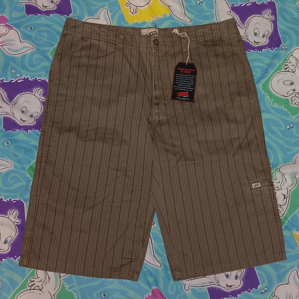 New 90s Vans Vintage Striped Brown Long Shorts Skate Skateboard Skateboarding